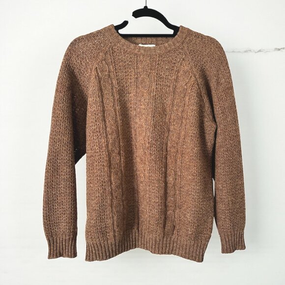 Muileann Beaga Chrotail Cable Knit Sweater Brown Made Scotland Pure New Wool - Picture 1 of 4